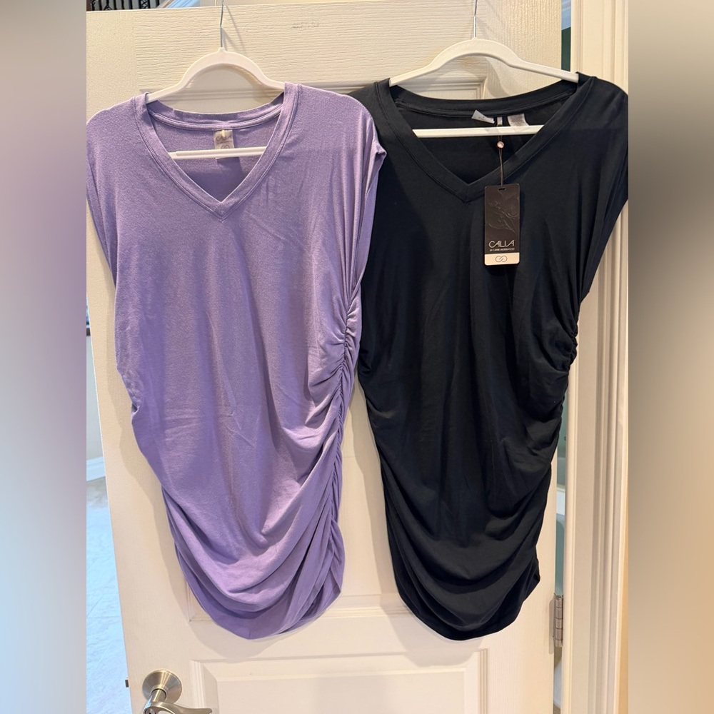 Calia V-Neck Ruched Side Tank Top - Lavender & Black. Black still has tags!